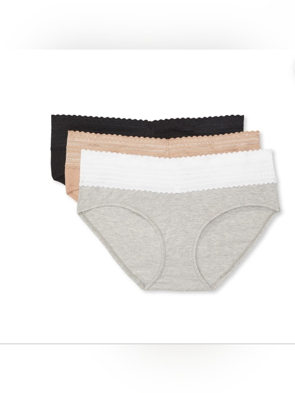 Warners 3-Pack Cotton Lace Hipster Panties - Black, White, Beige. T15